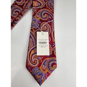 Verse 9 Silk Tie & Pocket Circle Burgundy Paisley NWT